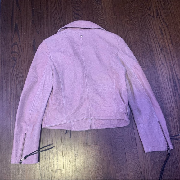 Diesel Dusty Pink Lamb and Cow Leather Biker Jacket Small - Picture 8 of 12